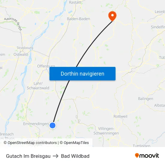 Gutach Im Breisgau to Bad Wildbad map