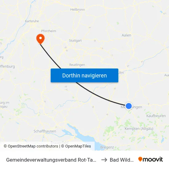 Gemeindeverwaltungsverband Rot-Tannheim to Bad Wildbad map