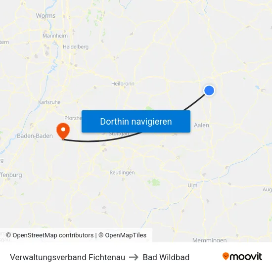 Verwaltungsverband Fichtenau to Bad Wildbad map