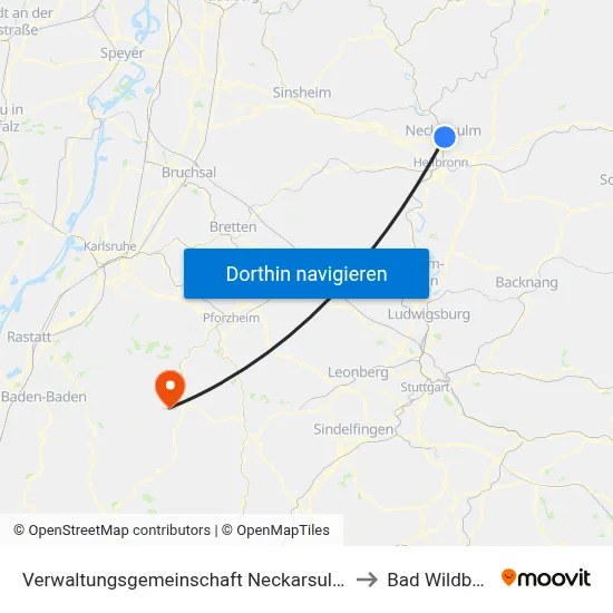 Verwaltungsgemeinschaft Neckarsulm to Bad Wildbad map