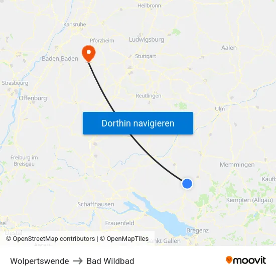 Wolpertswende to Bad Wildbad map