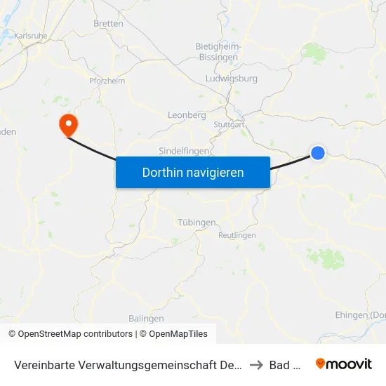 Vereinbarte Verwaltungsgemeinschaft Der Stadt Ebersbach An Der Fils to Bad Wildbad map