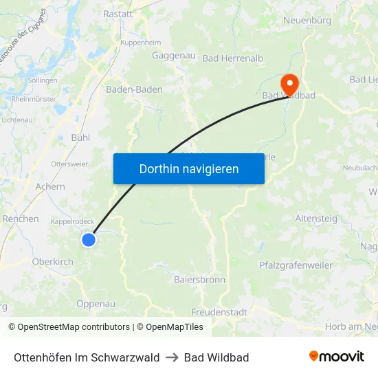 Ottenhöfen Im Schwarzwald to Bad Wildbad map