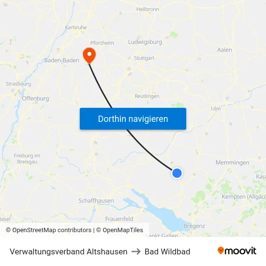 Verwaltungsverband Altshausen to Bad Wildbad map