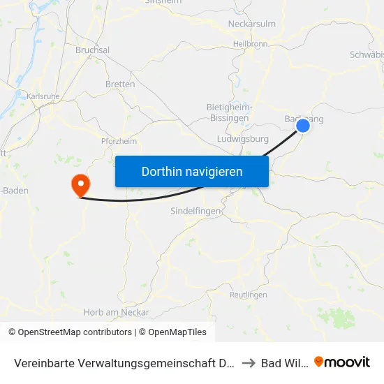 Vereinbarte Verwaltungsgemeinschaft Der Stadt Backnang to Bad Wildbad map