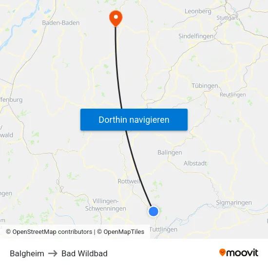 Balgheim to Bad Wildbad map