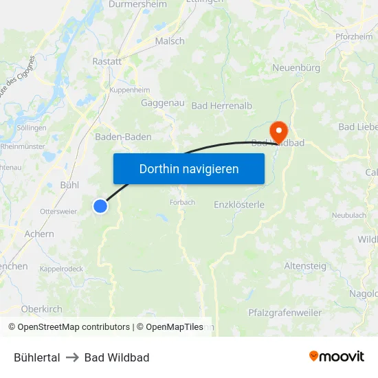 Bühlertal to Bad Wildbad map