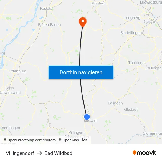 Villingendorf to Bad Wildbad map