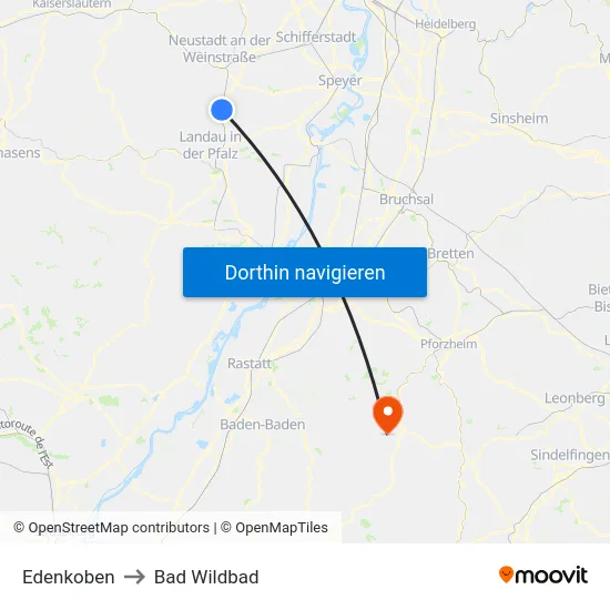 Edenkoben to Bad Wildbad map