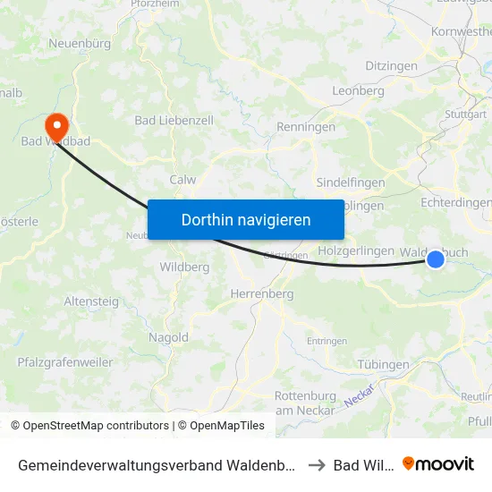 Gemeindeverwaltungsverband Waldenbuch/Steinenbronn to Bad Wildbad map