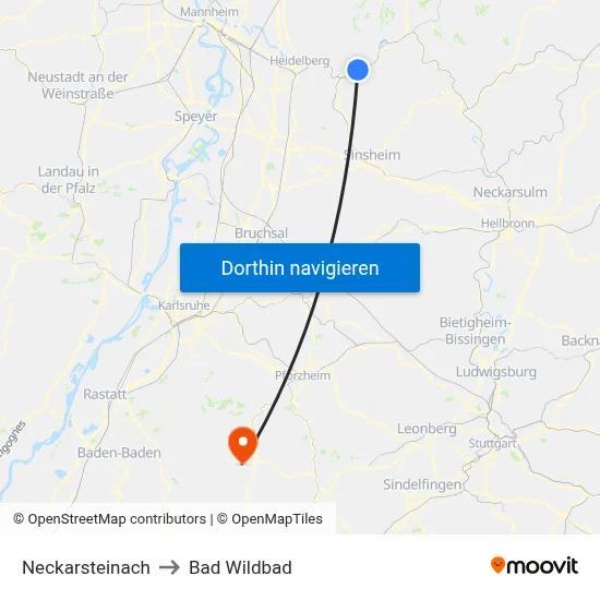 Neckarsteinach to Bad Wildbad map