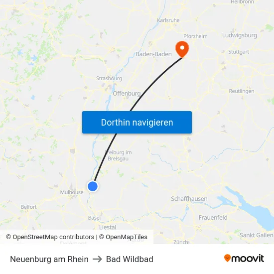 Neuenburg am Rhein to Bad Wildbad map