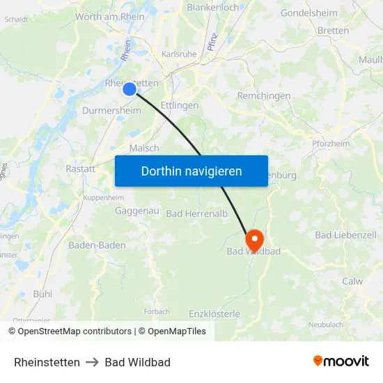 Rheinstetten to Bad Wildbad map