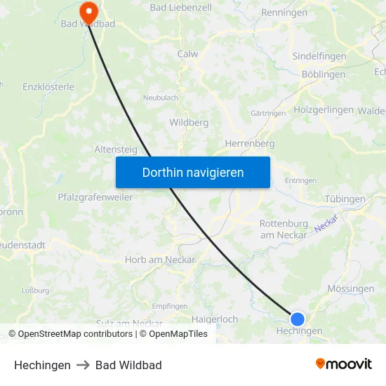 Hechingen to Bad Wildbad map