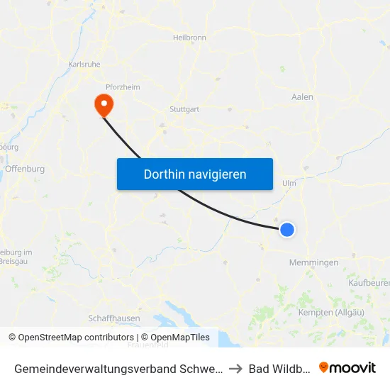 Gemeindeverwaltungsverband Schwendi to Bad Wildbad map