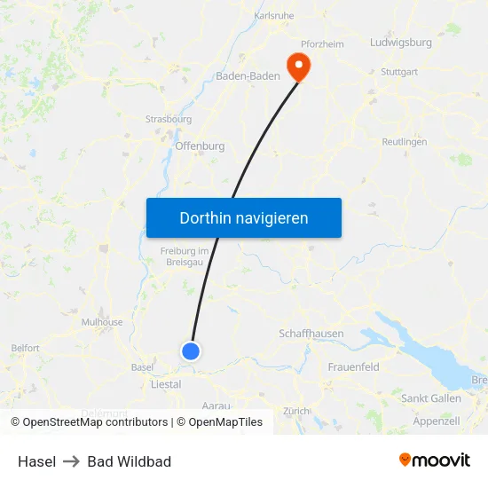 Hasel to Bad Wildbad map