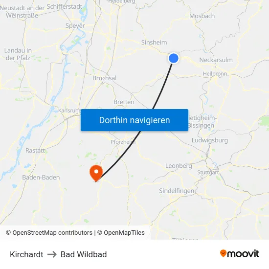 Kirchardt to Bad Wildbad map