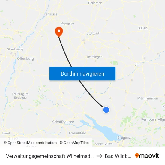 Verwaltungsgemeinschaft Wilhelmsdorf to Bad Wildbad map