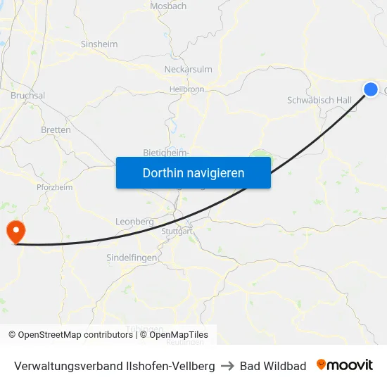 Verwaltungsverband Ilshofen-Vellberg to Bad Wildbad map