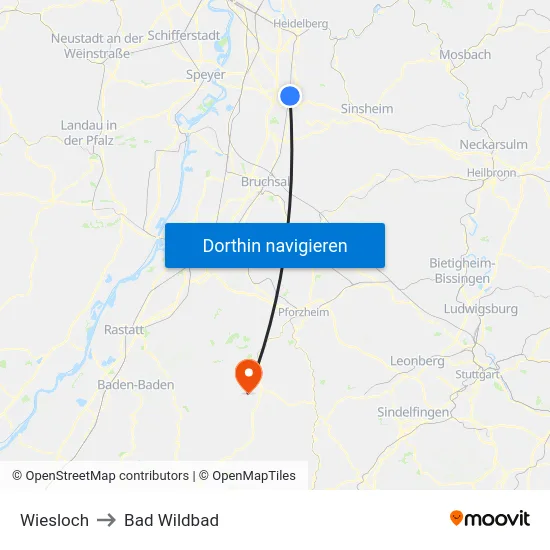 Wiesloch to Bad Wildbad map