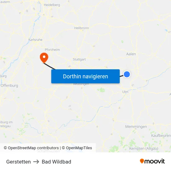 Gerstetten to Bad Wildbad map