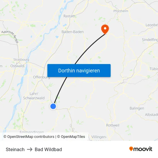 Steinach to Bad Wildbad map