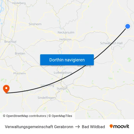 Verwaltungsgemeinschaft Gerabronn to Bad Wildbad map