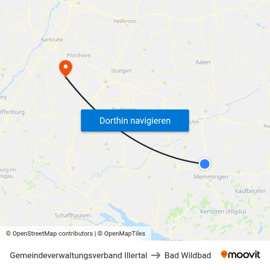Gemeindeverwaltungsverband Illertal to Bad Wildbad map