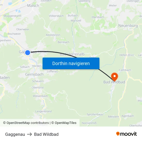 Gaggenau to Bad Wildbad map