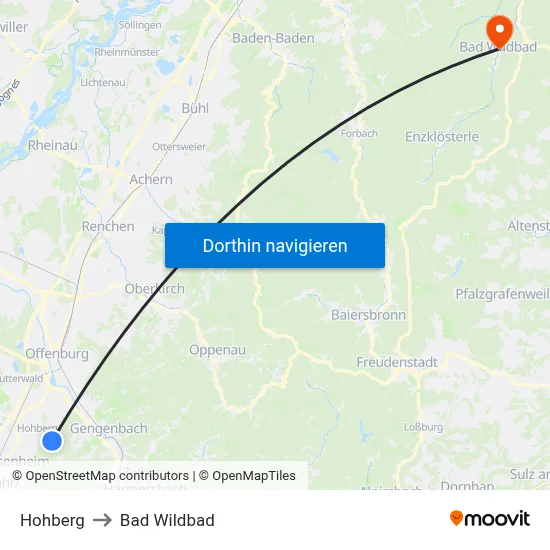 Hohberg to Bad Wildbad map