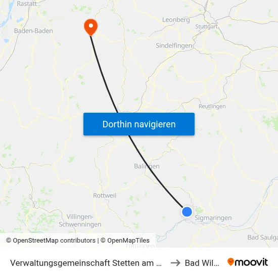 Verwaltungsgemeinschaft Stetten am Kalten Markt to Bad Wildbad map