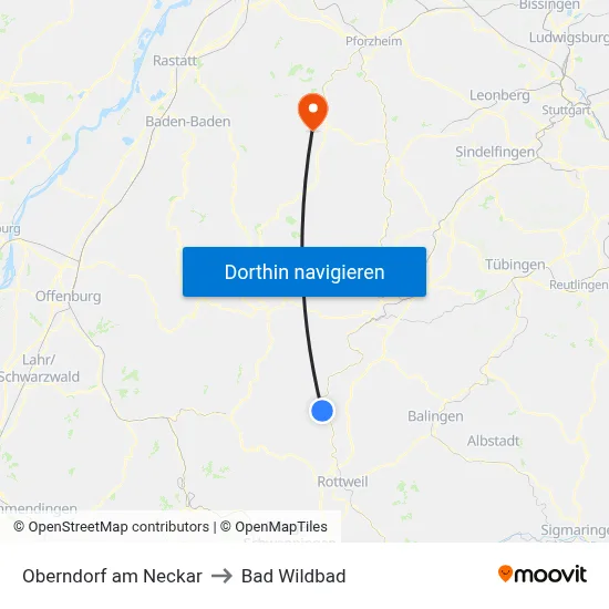 Oberndorf am Neckar to Bad Wildbad map