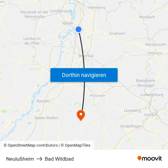 Neulußheim to Bad Wildbad map