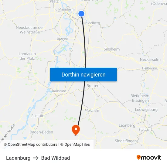 Ladenburg to Bad Wildbad map