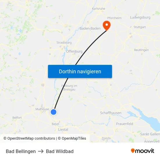Bad Bellingen to Bad Wildbad map