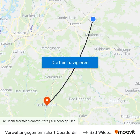 Verwaltungsgemeinschaft Oberderdingen to Bad Wildbad map
