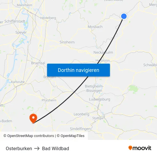 Osterburken to Bad Wildbad map