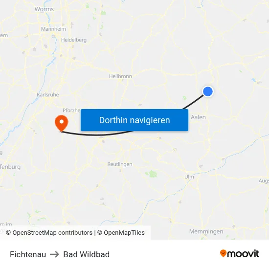 Fichtenau to Bad Wildbad map