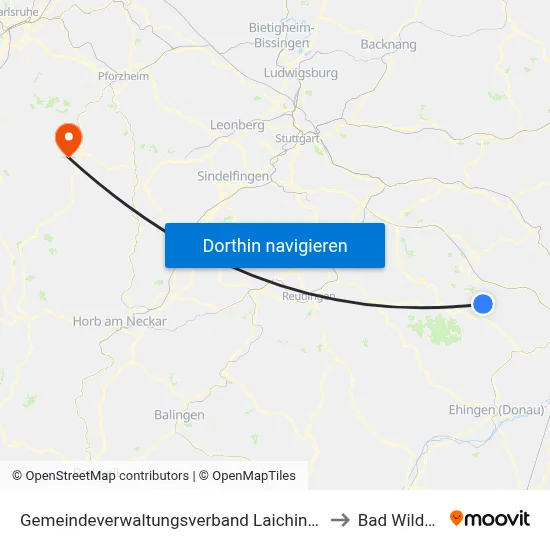 Gemeindeverwaltungsverband Laichinger Alb to Bad Wildbad map