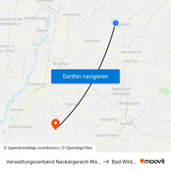Verwaltungsverband Neckargerach-Waldbrunn to Bad Wildbad map