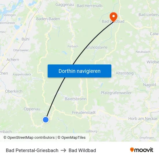 Bad Peterstal-Griesbach to Bad Wildbad map