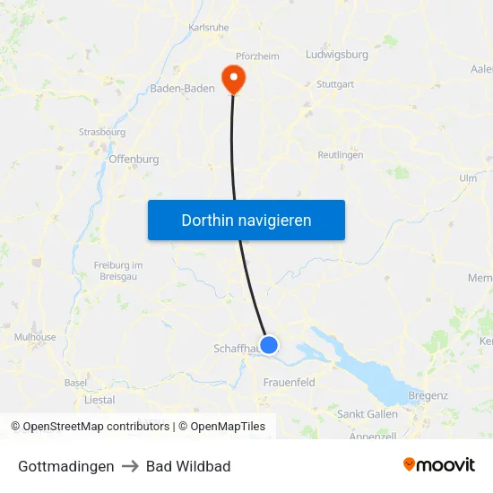 Gottmadingen to Bad Wildbad map