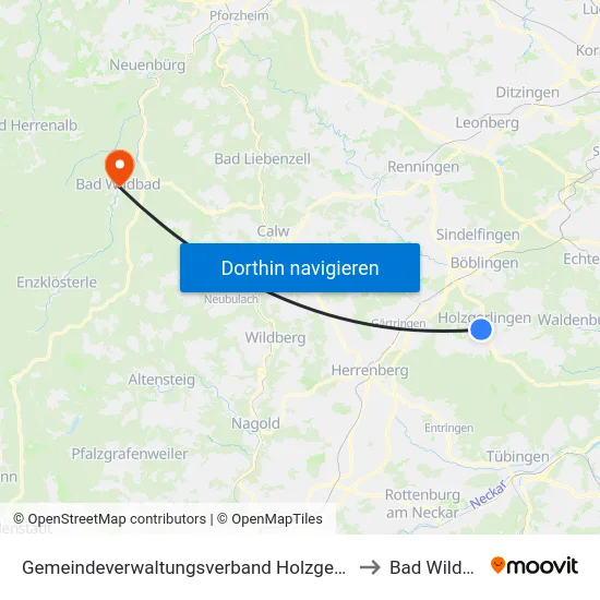 Gemeindeverwaltungsverband Holzgerlingen to Bad Wildbad map