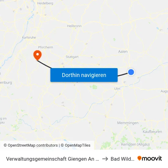 Verwaltungsgemeinschaft Giengen An Der Brenz to Bad Wildbad map