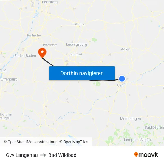 Gvv Langenau to Bad Wildbad map