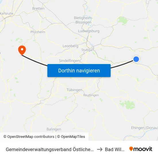 Gemeindeverwaltungsverband Östlicher Schurwald to Bad Wildbad map