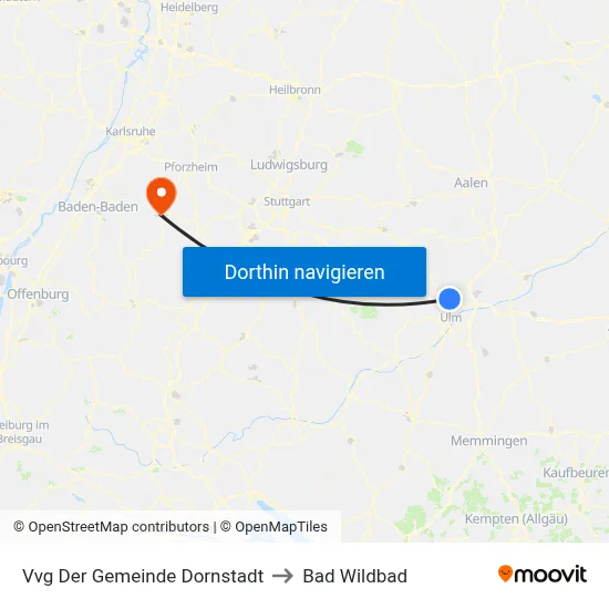 Vvg Der Gemeinde Dornstadt to Bad Wildbad map