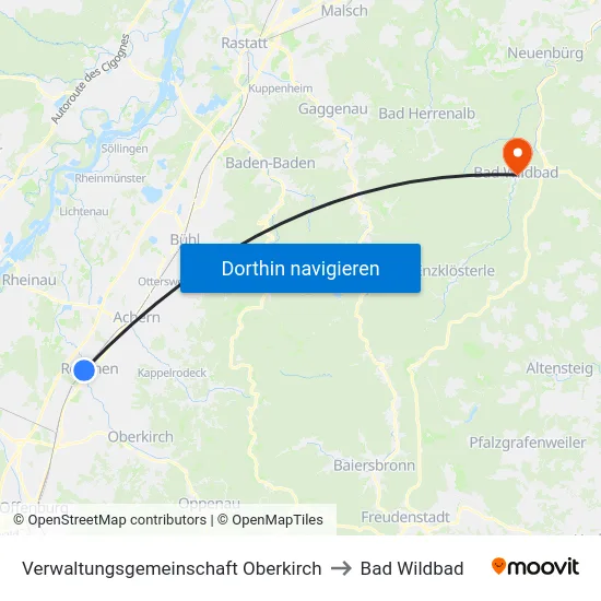 Verwaltungsgemeinschaft Oberkirch to Bad Wildbad map
