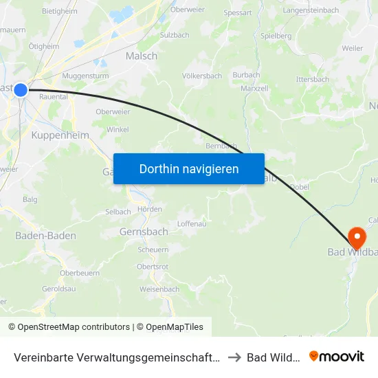 Vereinbarte Verwaltungsgemeinschaft Rastatt to Bad Wildbad map