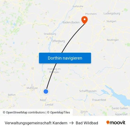 Verwaltungsgemeinschaft Kandern to Bad Wildbad map